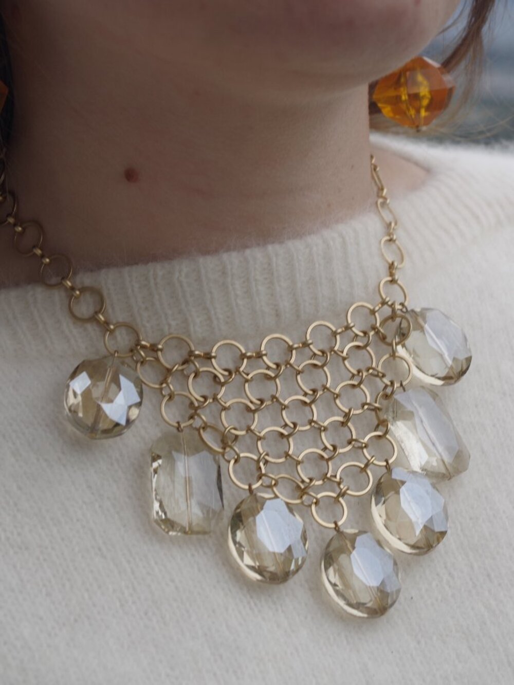 Ladies Park Lane Jewelry Clear Lucite Faceted Bib Statement Necklace A Tiered